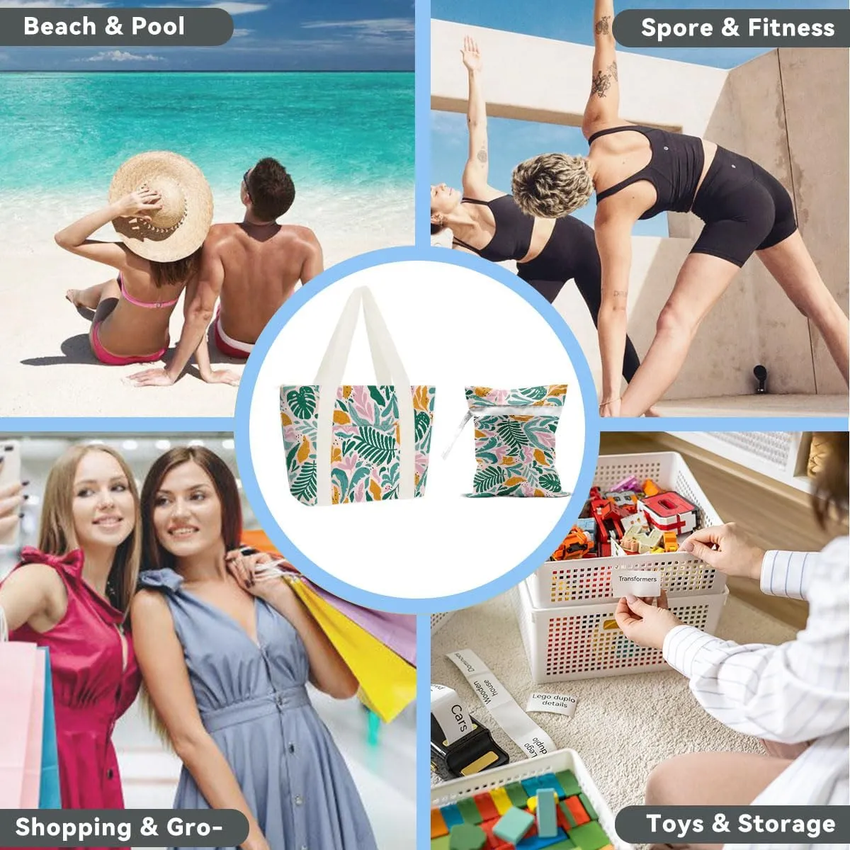 gfuhlre Beach Bag Wet Bag Waterproof Sandproof Women Beach Tote for Friends Travel Gifts with Wet Compartment for Pool Gym