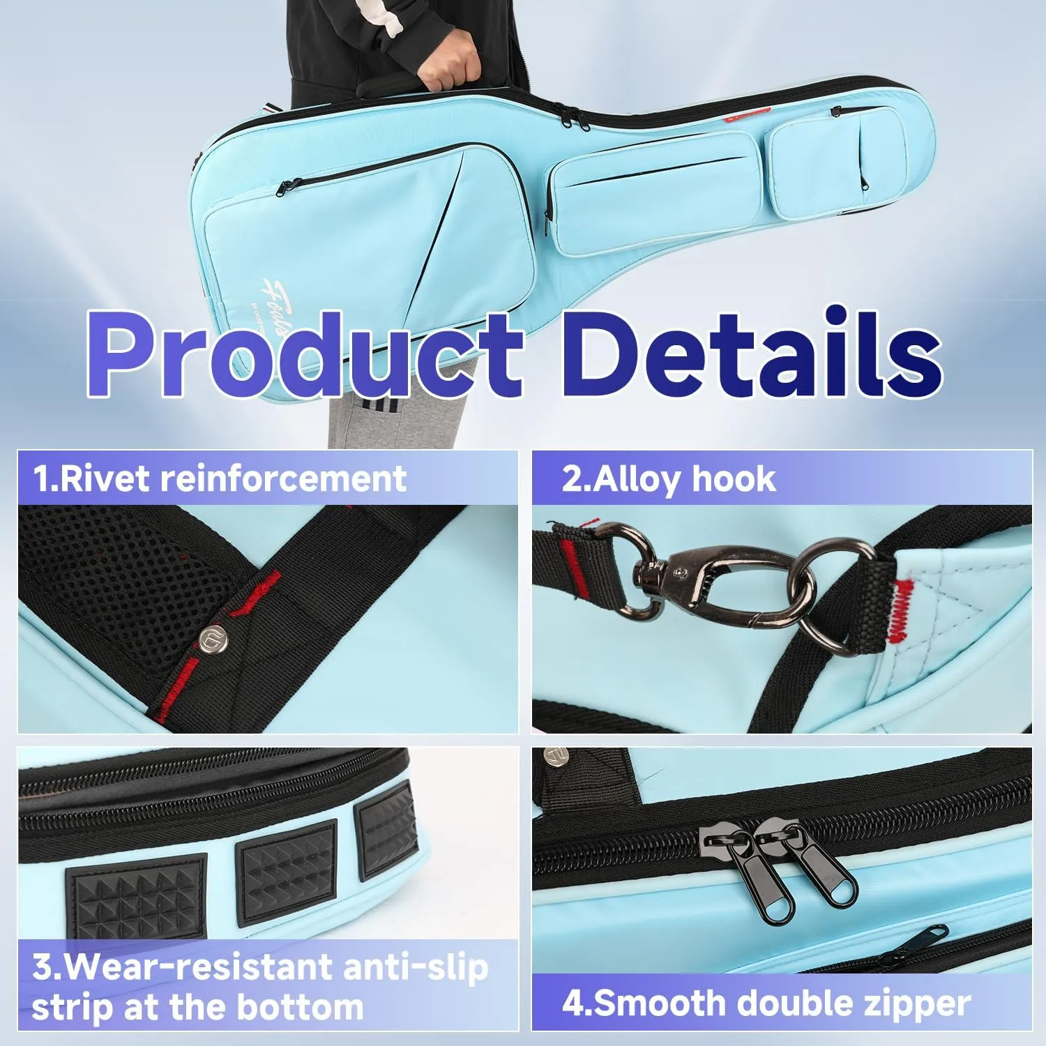 GHOSTFIRE FOALS Phantom Series Guitar Case Colorful Guitar Gig Bag Super thick with Storage Space (Black, Headless Guitar)