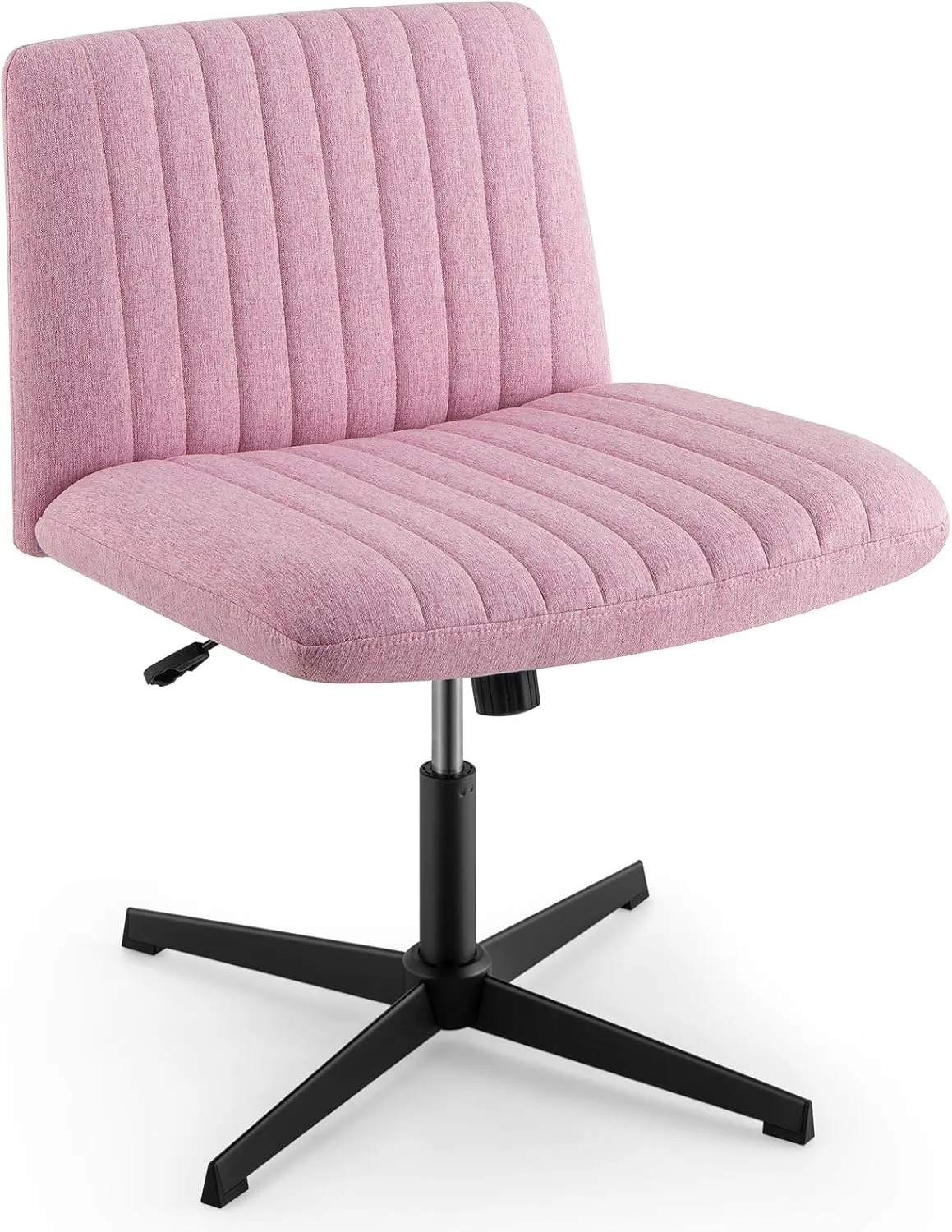 Giantex Criss Cross Chair, Fabric Cross Legged Office Desk Chairs No Wheels, Comfy Armless Makeup Vanity Chair, Adjustable Height, Mid Back Wide Seat Computer Swivel Task Chair for Home Office (Pink)