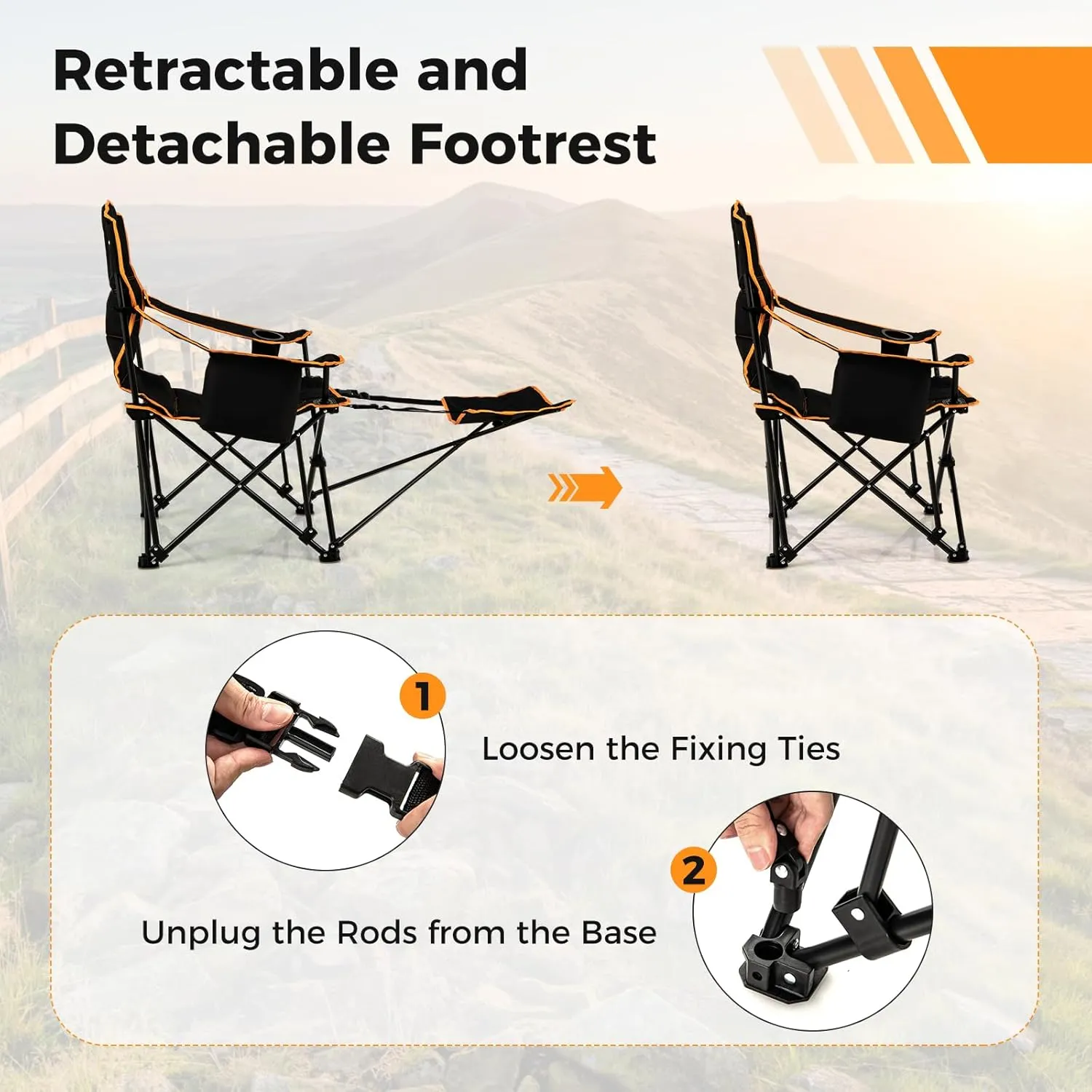 Giantex Hammock Camping Chair, Folding Chairs for Outside, Foldable Chair with Footrest, Adjustable Backrest, Padded Cushion, Carry Bag, Cup Holder, Collapsible Chair for Backpacking, Beach (2, Black)