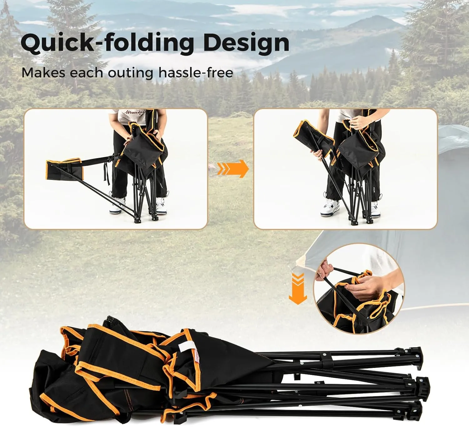 Giantex Hammock Camping Chair, Folding Chairs for Outside, Foldable Chair with Footrest, Adjustable Backrest, Padded Cushion, Carry Bag, Cup Holder, Collapsible Chair for Backpacking, Beach (2, Black)