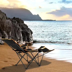Giantex Hammock Camping Chair, Folding Chairs for Outside, Foldable Chair with Footrest, Adjustable Backrest, Padded Cushion, Carry Bag, Cup Holder, Collapsible Chair for Backpacking, Beach (2, Black)