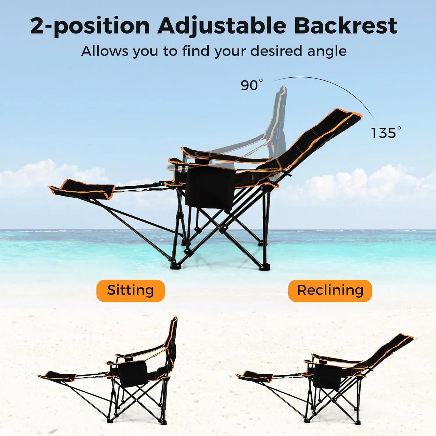 Giantex Hammock Camping Chair, Folding Chairs for Outside, Foldable Chair with Footrest, Adjustable Backrest, Padded Cushion, Carry Bag, Cup Holder, Collapsible Chair for Backpacking, Beach (2, Black)