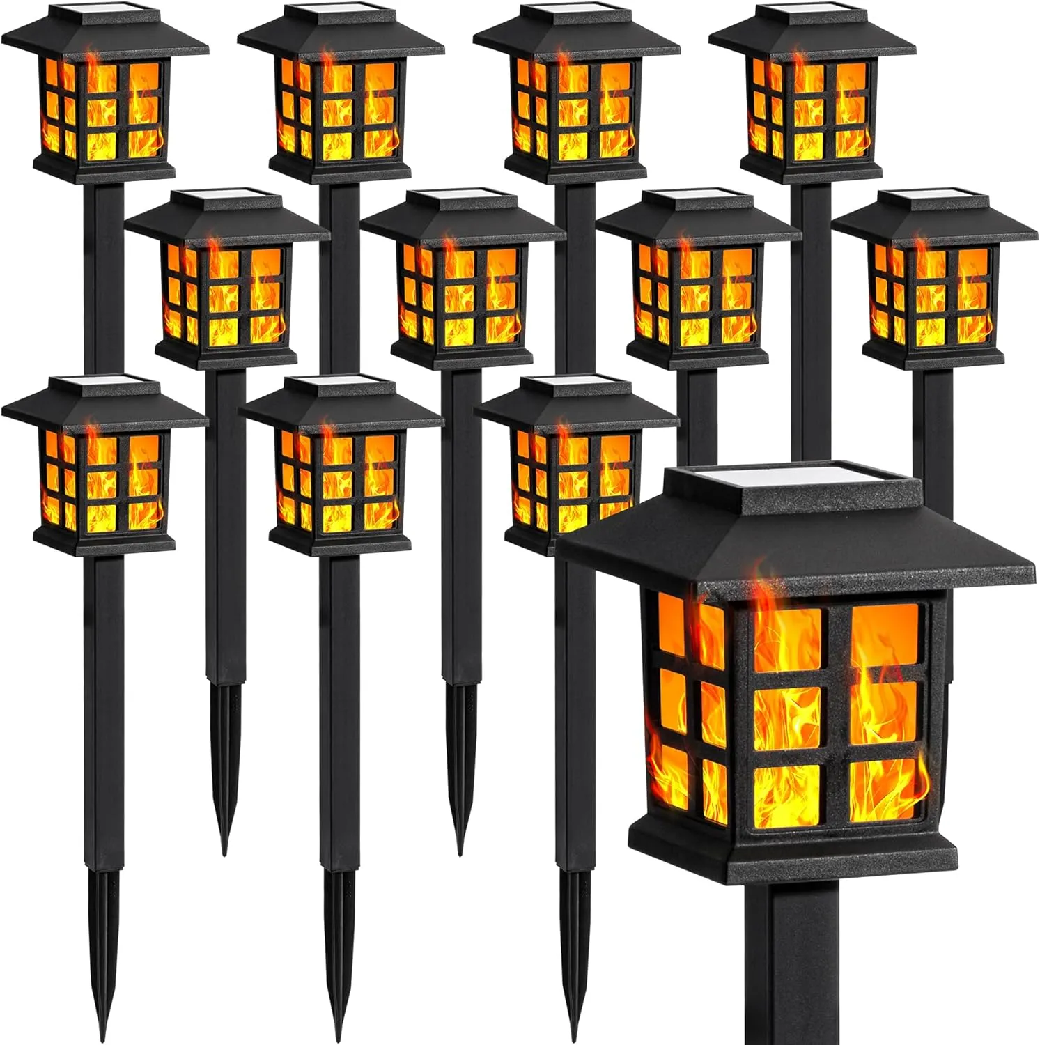 GIGALUMI Solar Lights for Outside,12 Pack Flickering Flame LED Solar Outdoor Lights, Waterproof Solar Garden Lights Maintain 10 Hours of Lighting for Christmas, Garden, Landscape, Path, Yard, Patio