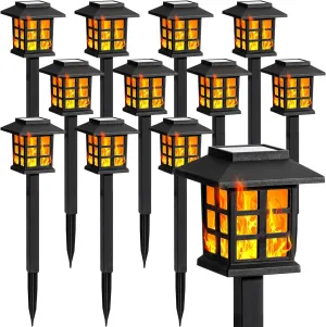 GIGALUMI Solar Lights for Outside,12 Pack Flickering Flame LED Solar Outdoor Lights, Waterproof Solar Garden Lights Maintain 10 Hours of Lighting for Christmas, Garden, Landscape, Path, Yard, Patio