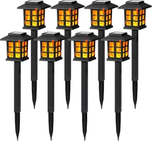 GIGALUMI Solar Lights for Outside,8 Pack Flickering Flame LED Solar Outdoor Lights, Waterproof Solar Garden Lights Maintain 10 Hours of Lighting for Christmas, Garden, Landscape, Path, Yard, Patio