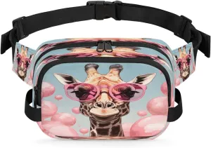 Giraffe Balloon Waterproof Fanny Pack for Women Men Adjustable Waist Bag with Double Zipper Pockets Lightweight Square Hip Pack for Running Travel Hiking Workout Cycling