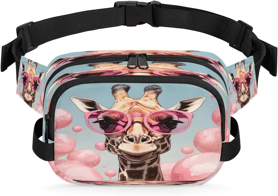 Giraffe Balloon Waterproof Fanny Pack for Women Men Adjustable Waist Bag with Double Zipper Pockets Lightweight Square Hip Pack for Running Travel Hiking Workout Cycling