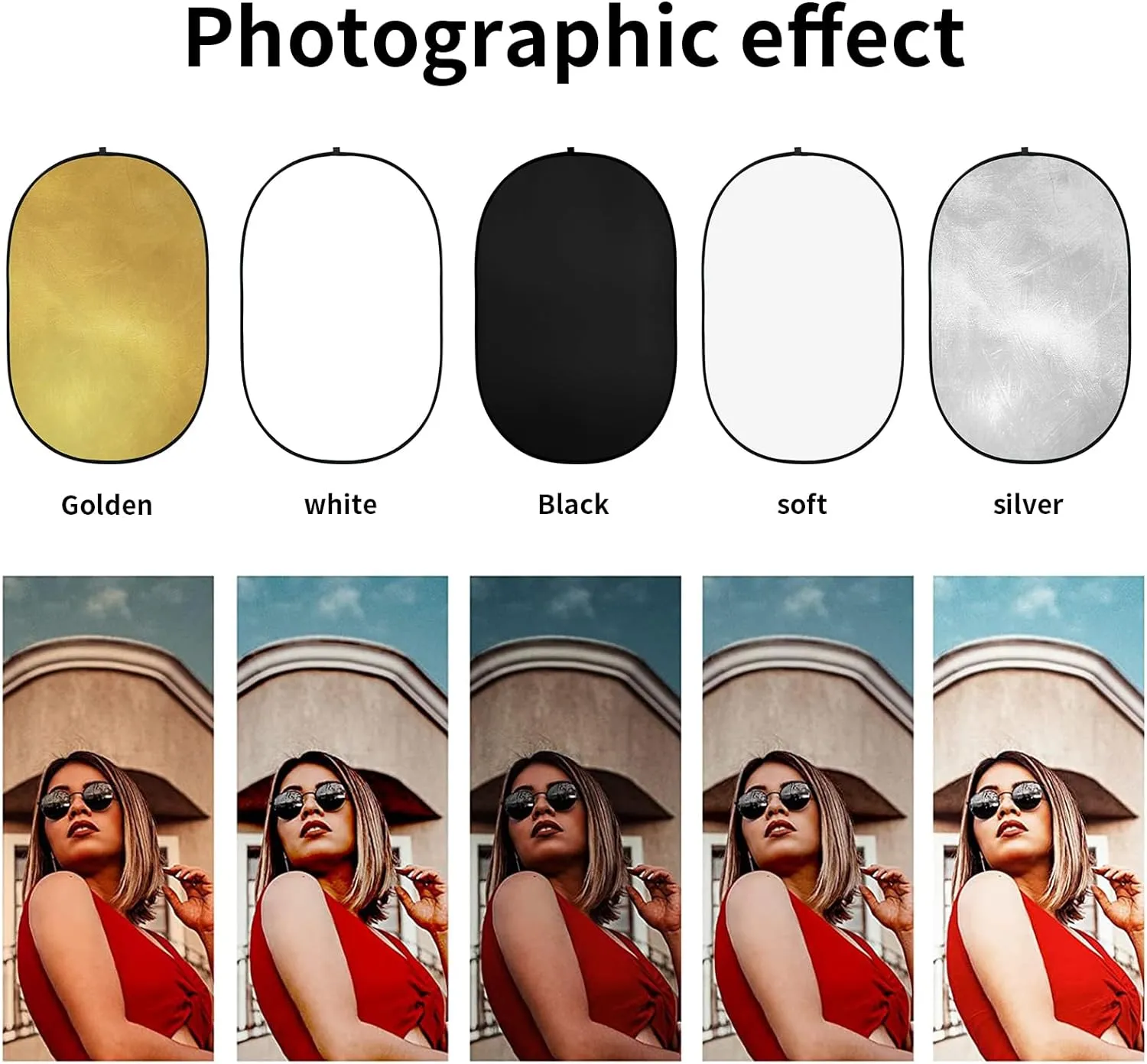 Godox 24″x36″/60x90cm Collapsible Photography Light Reflector, 5-in-1 Oval Multi Disc Diffuser with Carrying Bag - Gold, Silver, Black, White, Translucent for Video Studio Outdoor Lighting