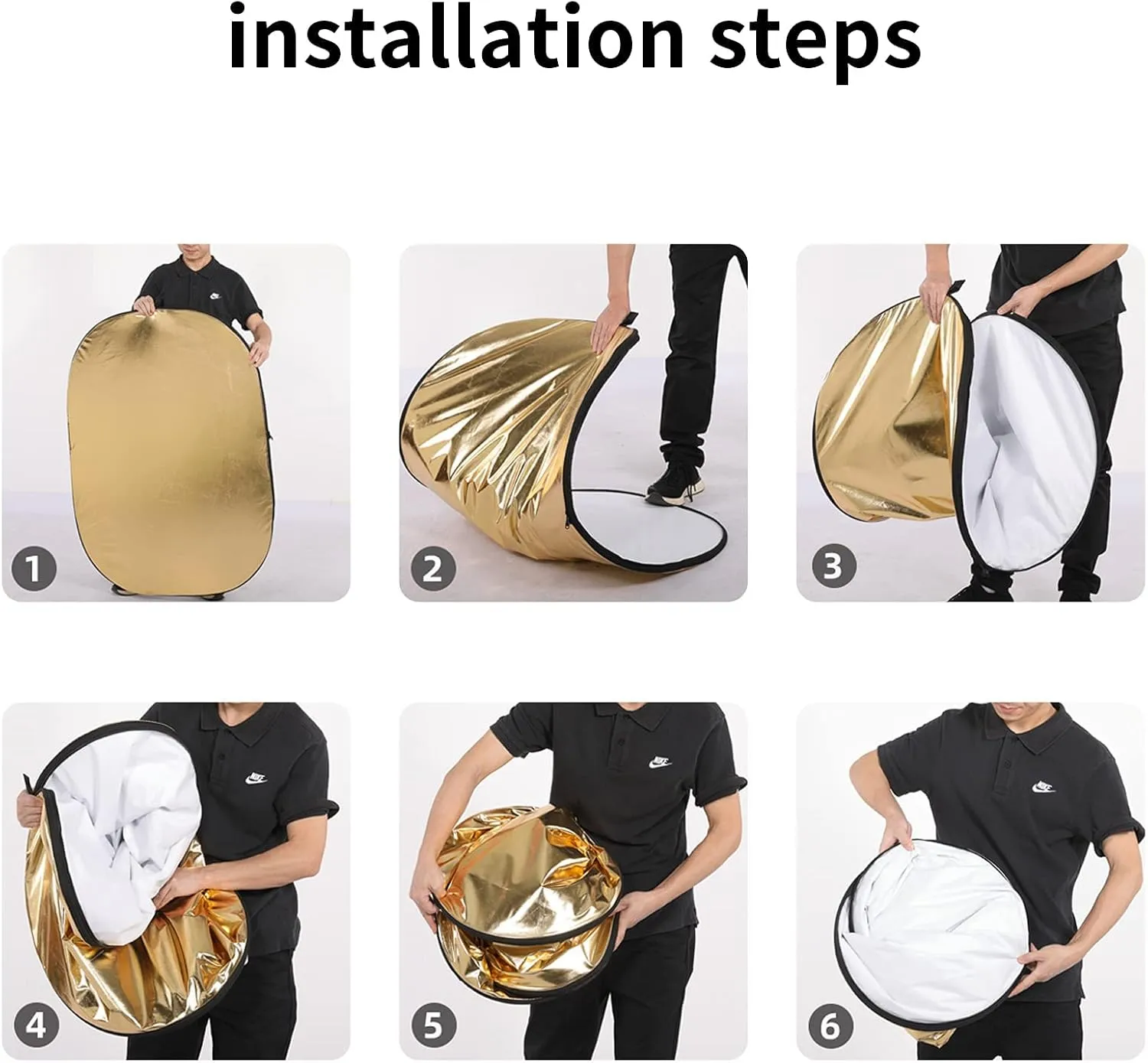 Godox 24″x36″/60x90cm Collapsible Photography Light Reflector, 5-in-1 Oval Multi Disc Diffuser with Carrying Bag - Gold, Silver, Black, White, Translucent for Video Studio Outdoor Lighting