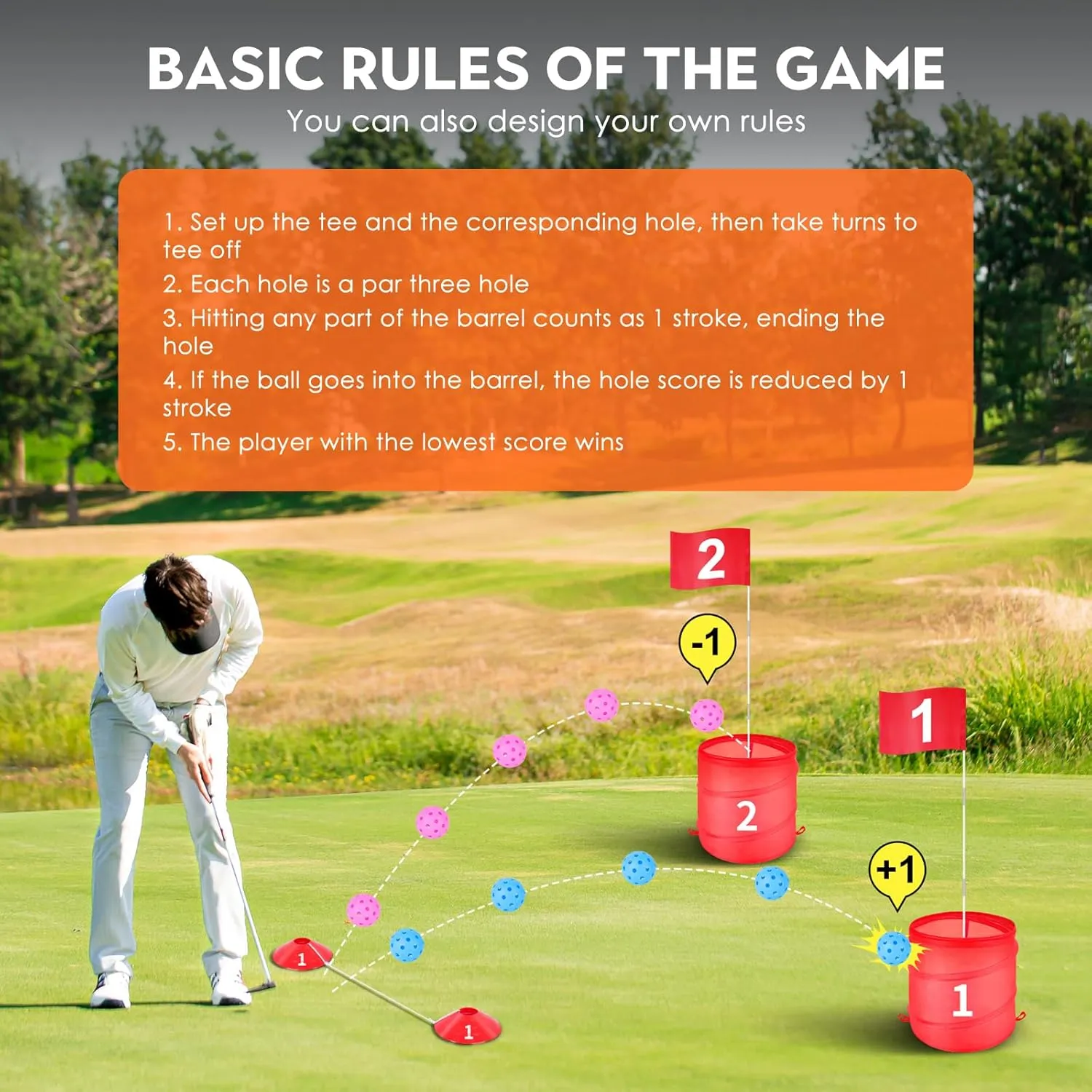 Golf Bucket Outdoor Yard Games, Golf Practice Toys for Family, Adults and Kids, Portable Golf Course for Backyard, Lawn, Park, Beach, Camping (6 Hole Course)