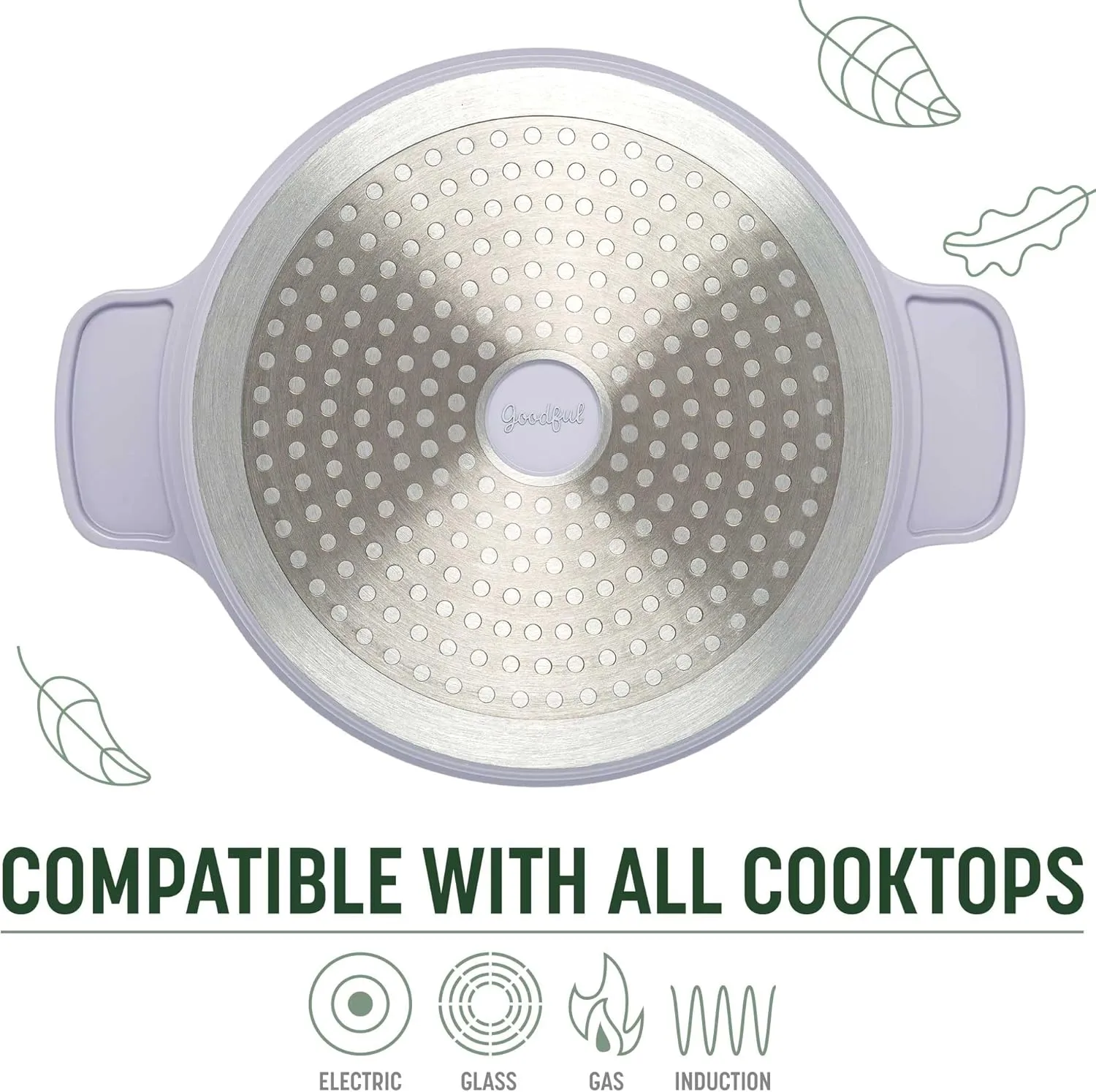 Goodful All-In-One Pot, Multilayer Nonstick, High Performance Cast Dutch Oven With Matching Lid, Roasting Rack And Turner, Made Without PFOA, Dishwasher Safe Cookware, 4.7-Quart, Lilac Frost