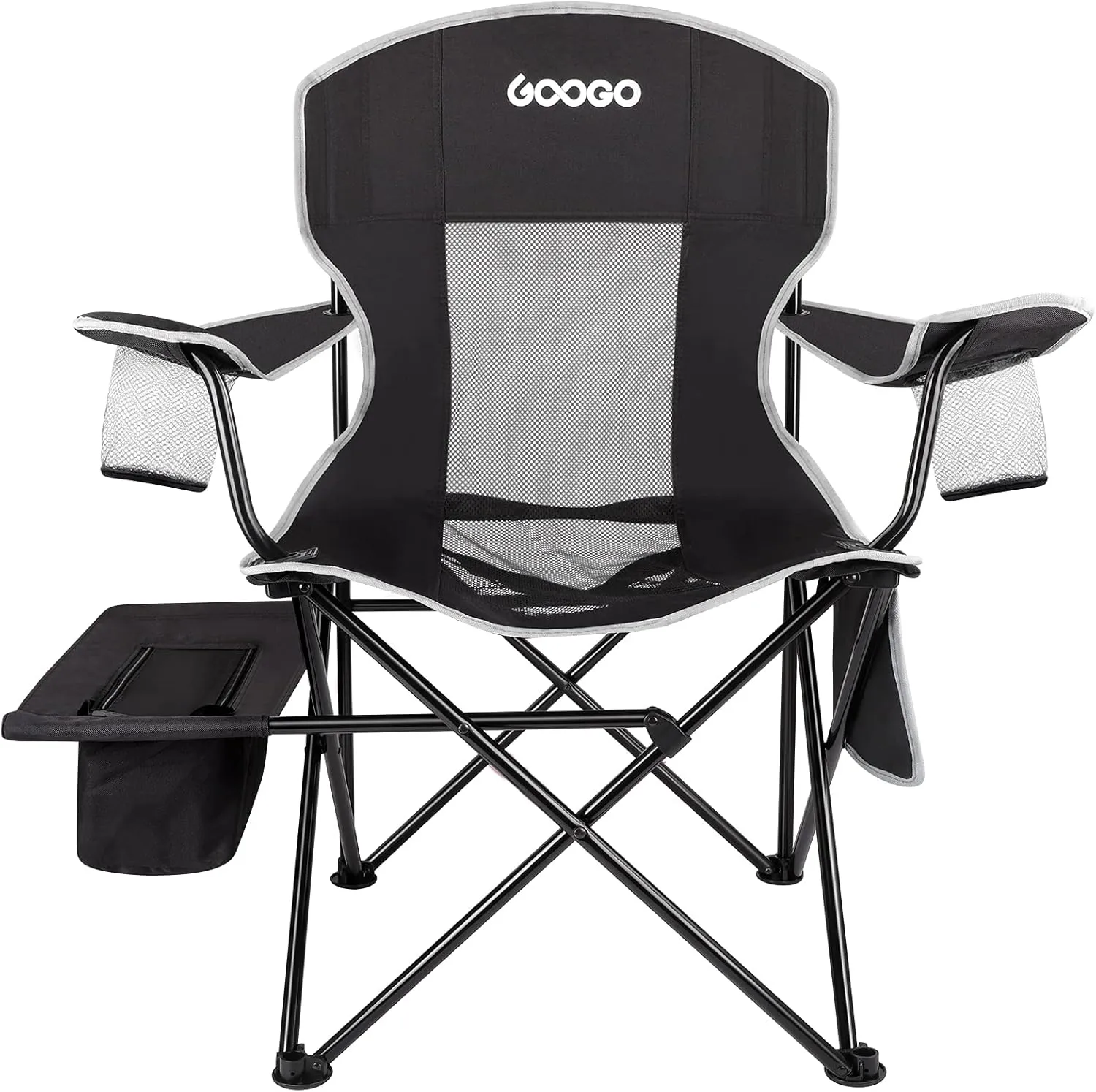 GOOGO Camping Chair Folding, Oversize Portable Lightweight Chair with Cooler, Cup Holder, Mesh Back Seat, Supports 300lbs, Collapsible Compact Chair with Carry Bag & Strap for Outdoor, Camp, Hiking