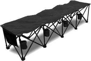 GoTEAM! 4 Seat Portable Folding Team Bench w/Cupholders and Carry Case (Black)