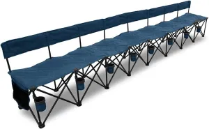 GoTEAM! Pro 8 Seat Portable Folding Team Bench w/Cupholders and Carry Case (Navy Blue)