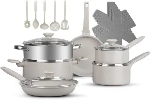 Granitestone Pots and Pans Set Nonstick Cookware Set 20 Pc Complete Kitchen Cookware Set with Non Stick Pots and Pans Set with Lids,Beige