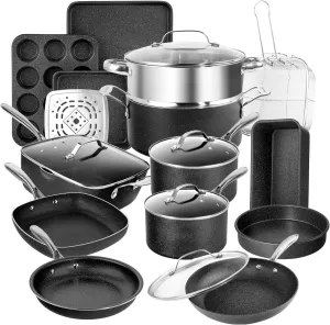 Granitestone Pro Pots and Pans Set 20 Piece Hard Anodized Complete Cookware   Bakeware Set with Ultra Nonstick Diamond Coating, Stainless Steel Stay Cool Handles, Oven Dishwasher & Metal Utensil Safe