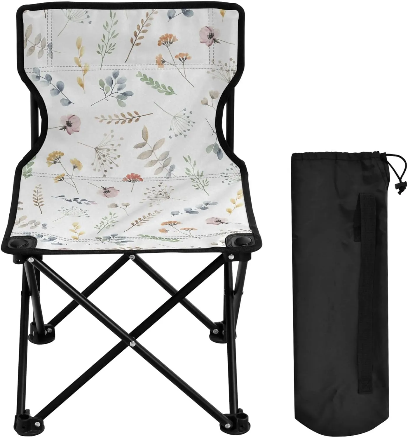 Gredecor Camping Chairs, Floral Wildflowers Leaves and Plants Portable Camping Chair with Storage Bag, Lightweight Foldable Chair for Outside Camping, Hiking, Travel, Beach and Sports