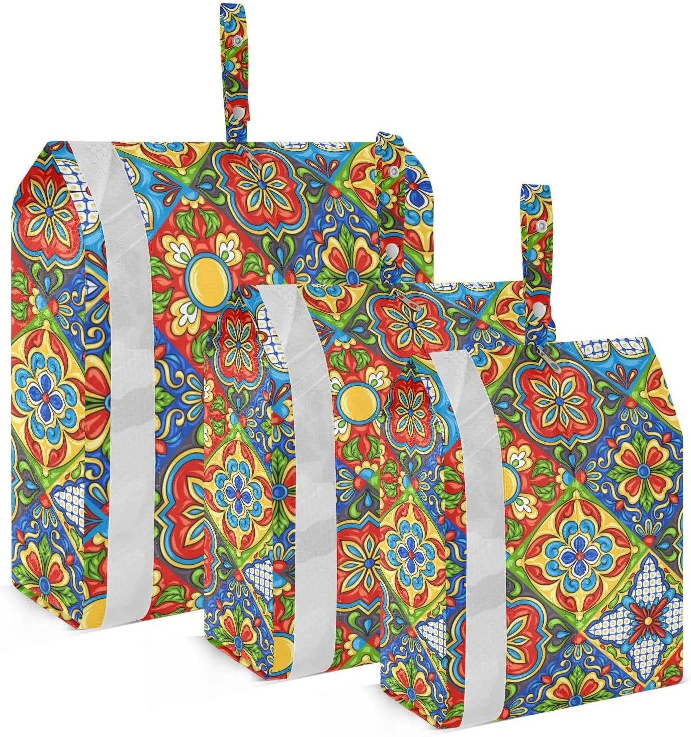 Green and Red Mosaic Travel Storage Bag with Lanyard - Portable Lightweight Classified Storage Bag with Zipper, Dust and Waterproof Travel Packing Cube for Suitcase,3 Pieces