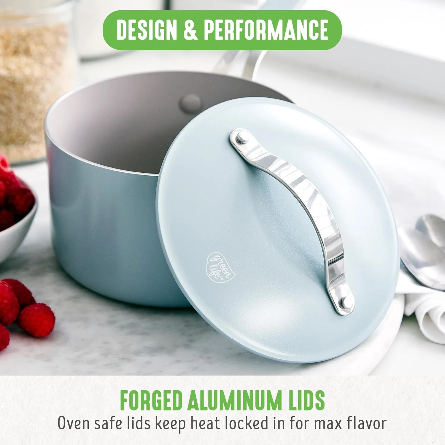 GreenLife 10-Piece Ceramic Nonstick Cookware Set, Dishwasher & Oven Safe, Silicone Stay-Cool Handles, PFAS-Free Ceramic Coated Pots and Pans with Lids, Healthy Kitchen Cooking Set, Dream Blue Haze