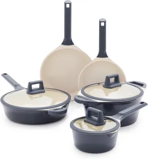 GreenLife Arte 8 Piece Ceramic Nonstick Cookware Pots and Pans Set, Induction Suitable, PFOA & PFAS Free, Stay-Cool Handles, Glass Lids, Stock Saucepans & Frying Pans, Dishwasher Safe, Graphite