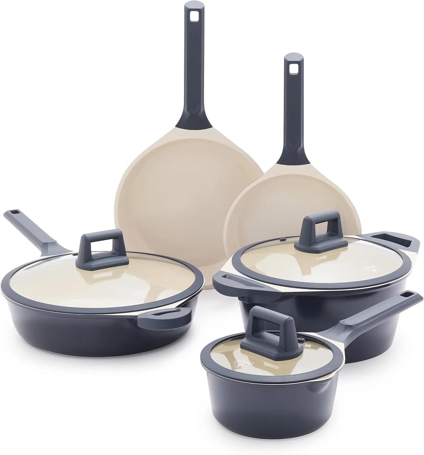 GreenLife Arte 8 Piece Ceramic Nonstick Cookware Pots and Pans Set, Induction Suitable, PFOA & PFAS Free, Stay-Cool Handles, Glass Lids, Stock Saucepans & Frying Pans, Dishwasher Safe, Graphite