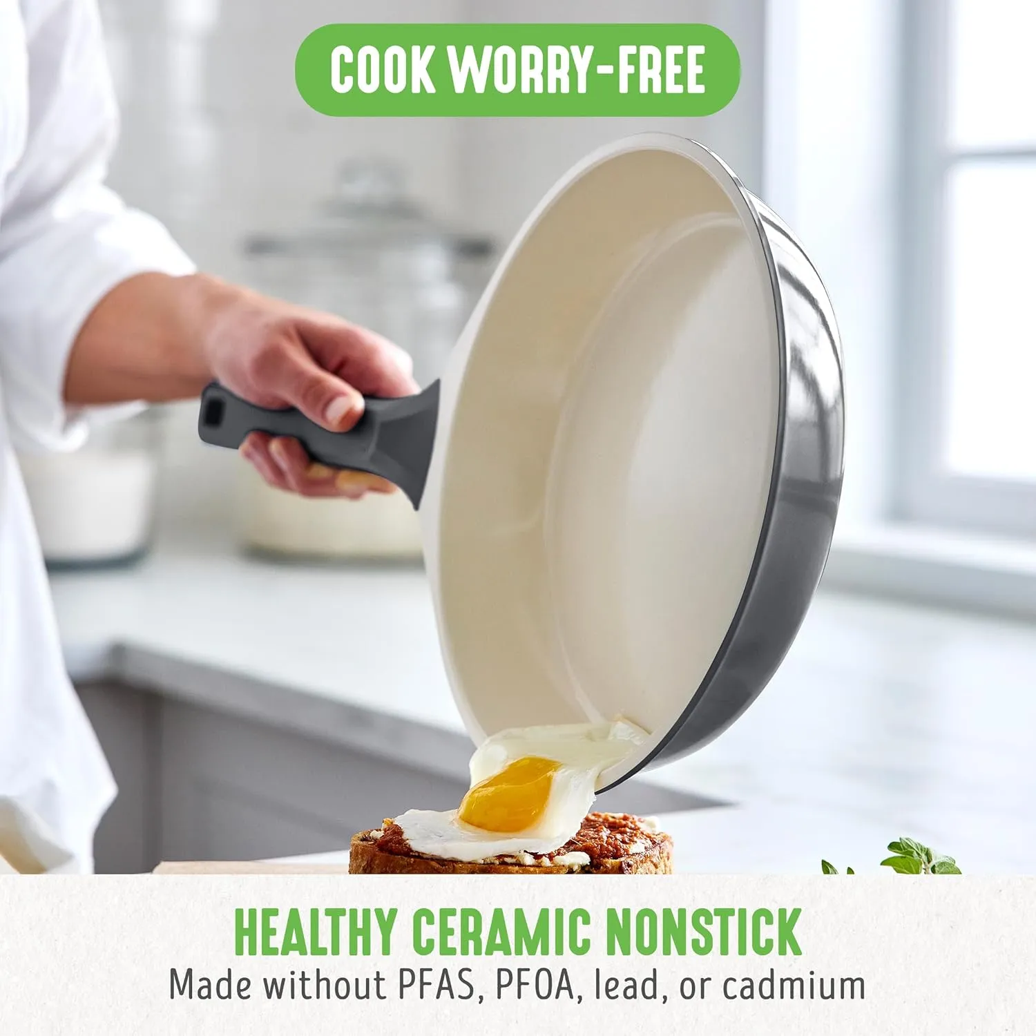 GreenLife Arte 8 Piece Ceramic Nonstick Cookware Pots and Pans Set, Induction Suitable, PFOA & PFAS Free, Stay-Cool Handles, Glass Lids, Stock Saucepans & Frying Pans, Dishwasher Safe, Graphite