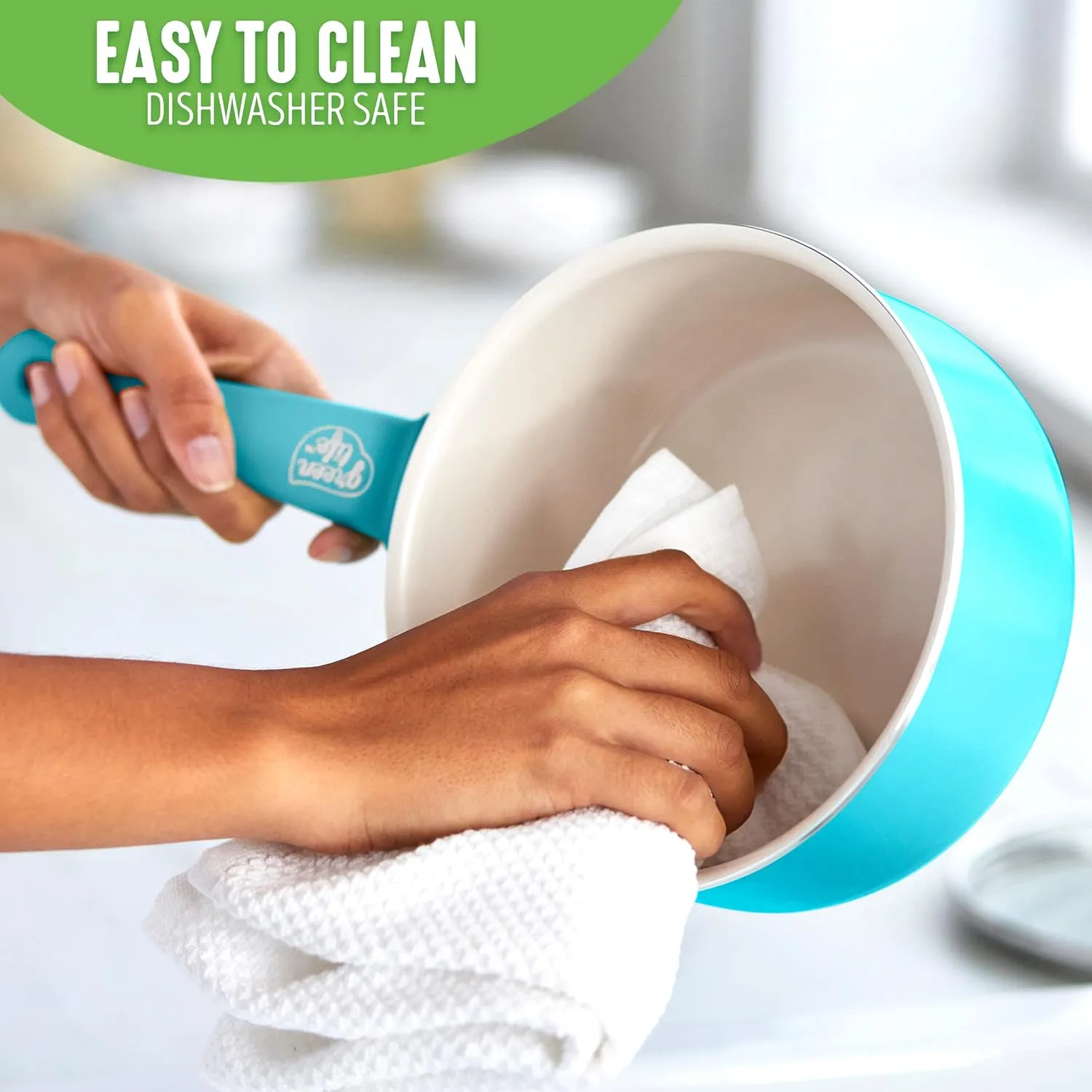 GreenLife Soft Grip 1QT and 2QT Saucepan Set, Non-Toxic PFAS-Free Ceramic Nonstick, Glass Lids, Stay Cool Handles, Wobble Free Base, Dishwasher & Oven Safe, Easy Clean, Multipurpose, Caribbean Blue