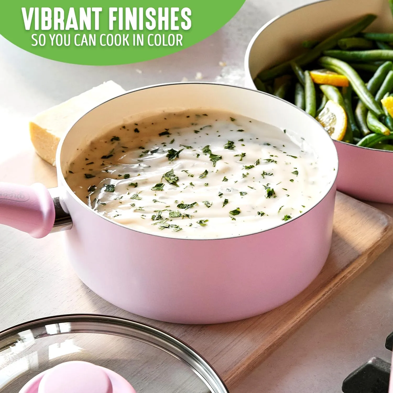 GreenLife Soft Grip 1QT and 2QT Saucepan Set, Non-Toxic PFAS-Free Ceramic Nonstick, Glass Lids, Stay Cool Handles, Wobble Free Base, Dishwasher & Oven Safe, Easy Clean, Multipurpose, Soft Pink