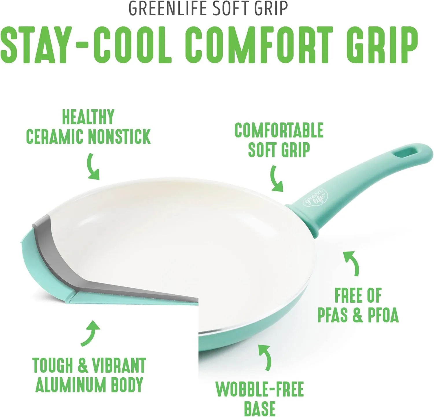 GreenLife Soft Grip 23 Piece Kitchen Cookware Pots and Frying Saucepans Set, Healthy Ceramic Nonstick PFAS and PFOA-Free, Dishwasher and Oven Safe, Even Heating, Easy Clean, Warp Control, Turquoise
