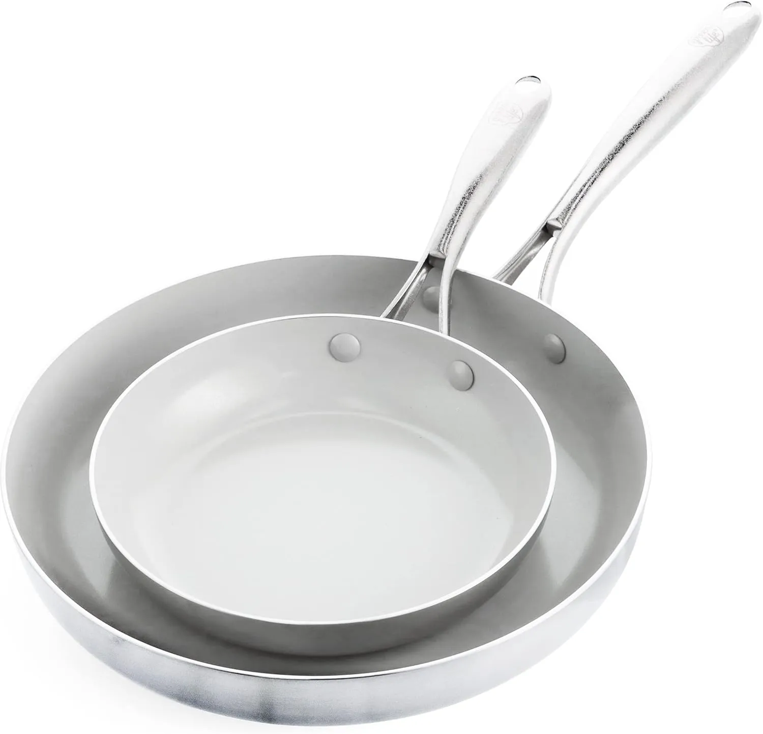 GreenLife Tri-Ply Stainless Steel Healthy Ceramic Nonstick, 8" and 11" Frying Pan Skillet Set, PFAS-Free, Multi Clad, Induction, Dishwasher Safe, Oven Safe, Silver