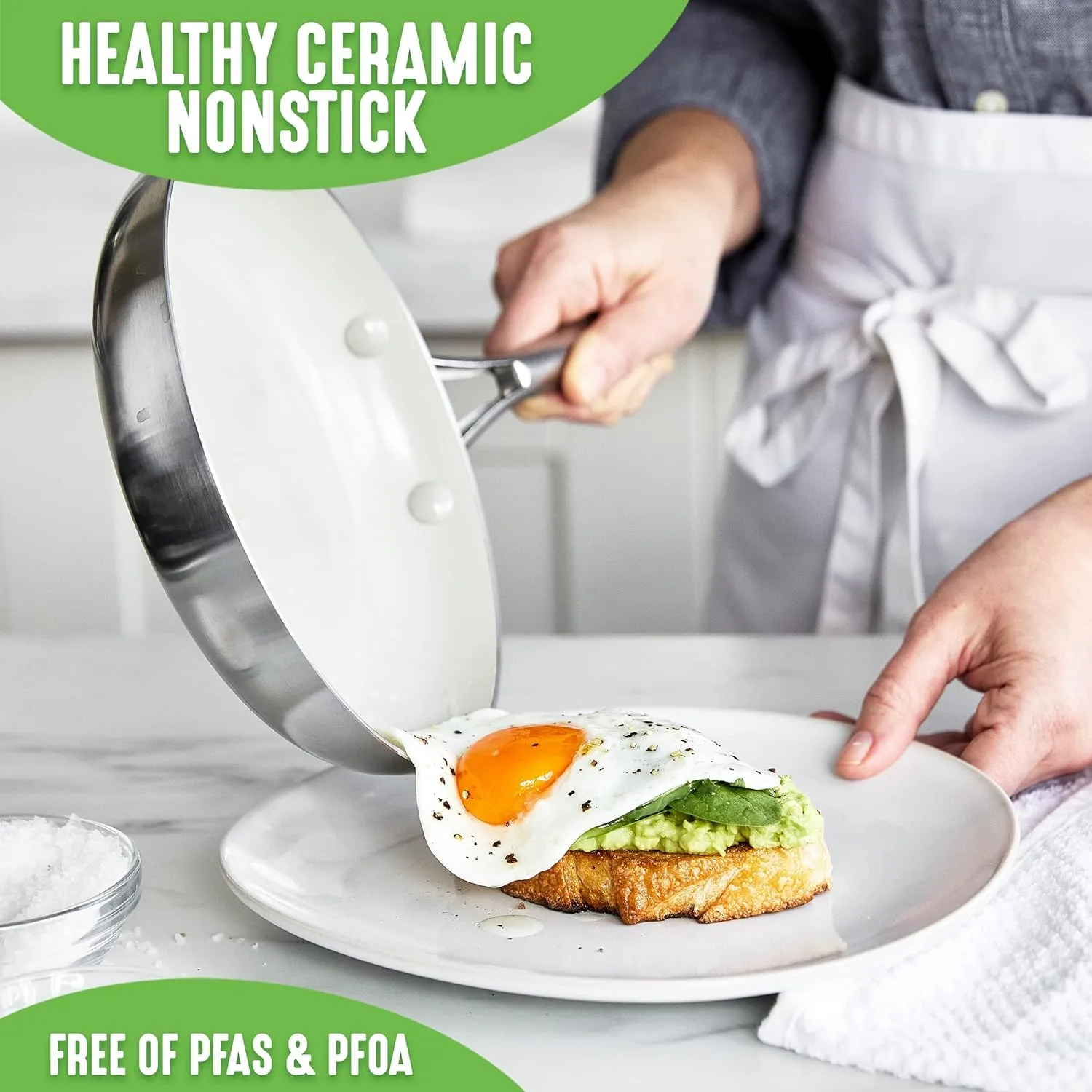 GreenLife Tri-Ply Stainless Steel Healthy Ceramic Nonstick, 8" and 11" Frying Pan Skillet Set, PFAS-Free, Multi Clad, Induction, Dishwasher Safe, Oven Safe, Silver