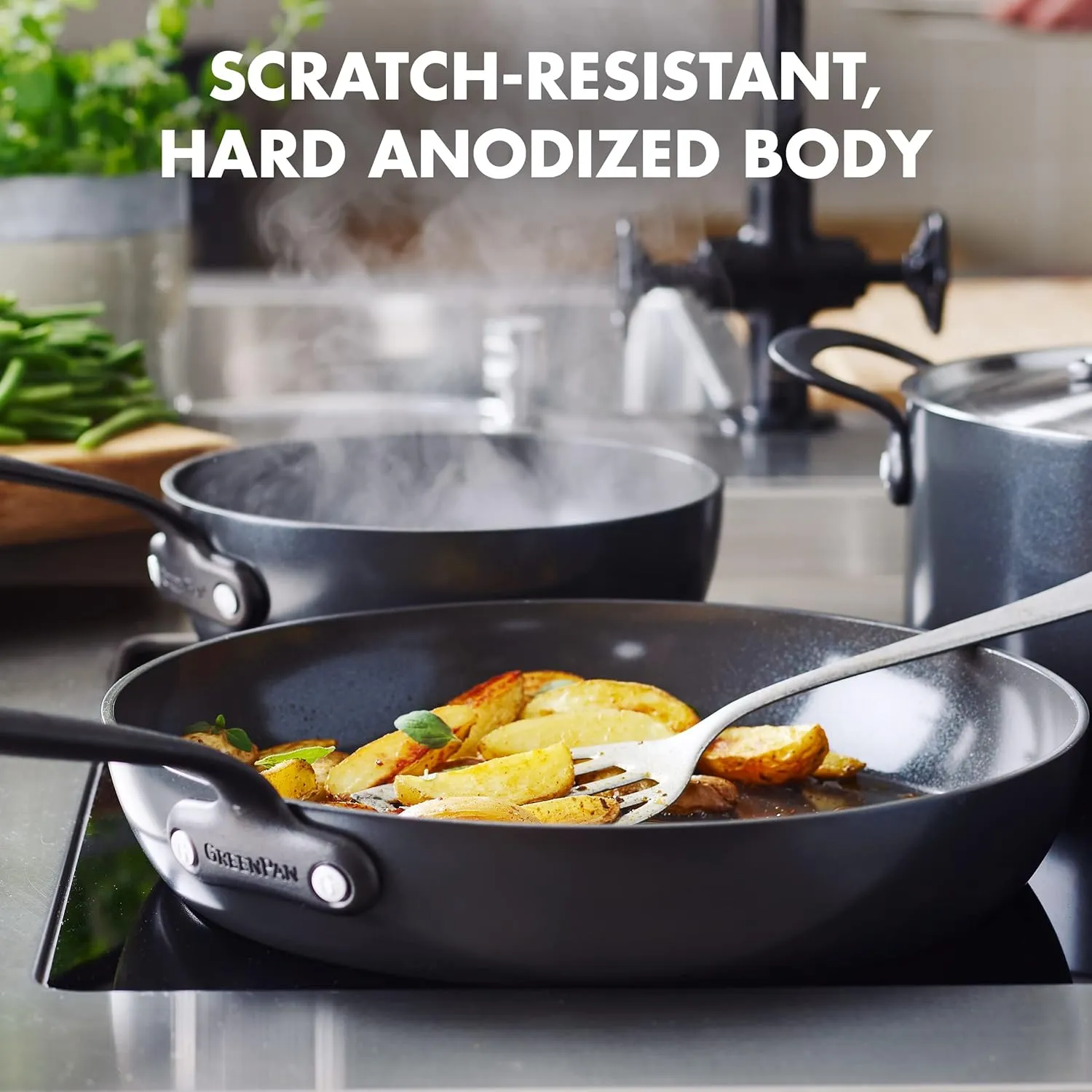 GreenPan Craft Cookware Hard Anodized Healthy Ceramic Nonstick 11" Frying Pan Skillet, Cast Stainless Steel Handles, Scratch-Resistant, Induction Safe, Dishwasher and Oven Safe, PFAS-Free, Black