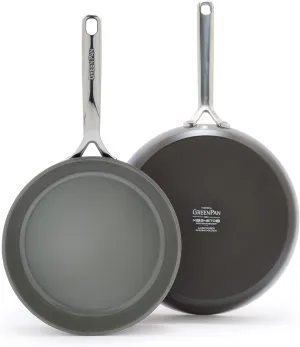 GreenPan GP5 Hard Anodized Healthy Ceramic Nonstick 9.5” & 11” 2 Piece Frying Pan Skillet Set,Heavy Gauge Scratch Resistant,Stay-Flat Surface, Induction, Mirror Finish Handle,Oven Safe,PFAS-Free,Cocoa