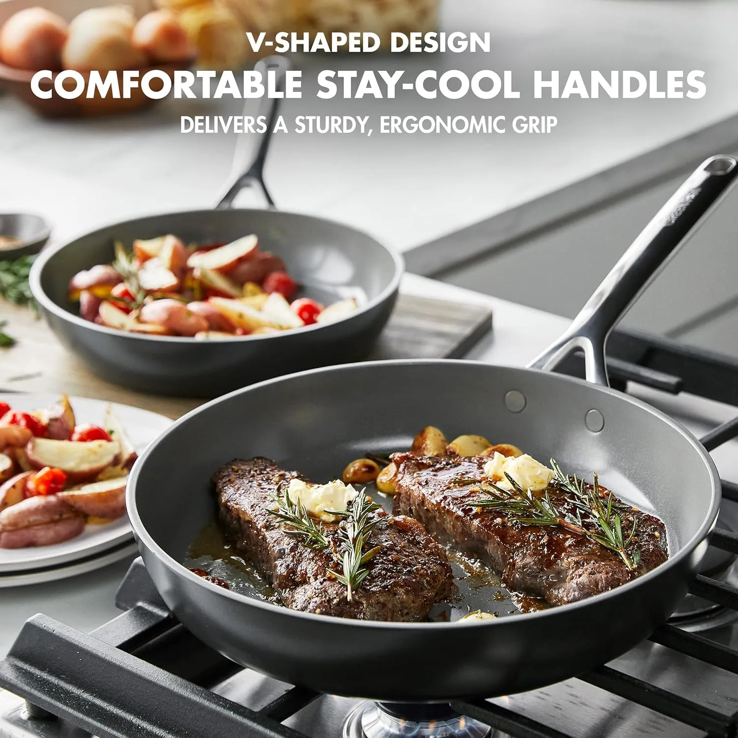 GreenPan GP5 Hard Anodized Healthy Ceramic Nonstick 9.5” & 11” 2 Piece Frying Pan Skillet Set,Heavy Gauge Scratch Resistant,Stay-Flat Surface, Induction, Mirror Finish Handle,Oven Safe,PFAS-Free,Cocoa