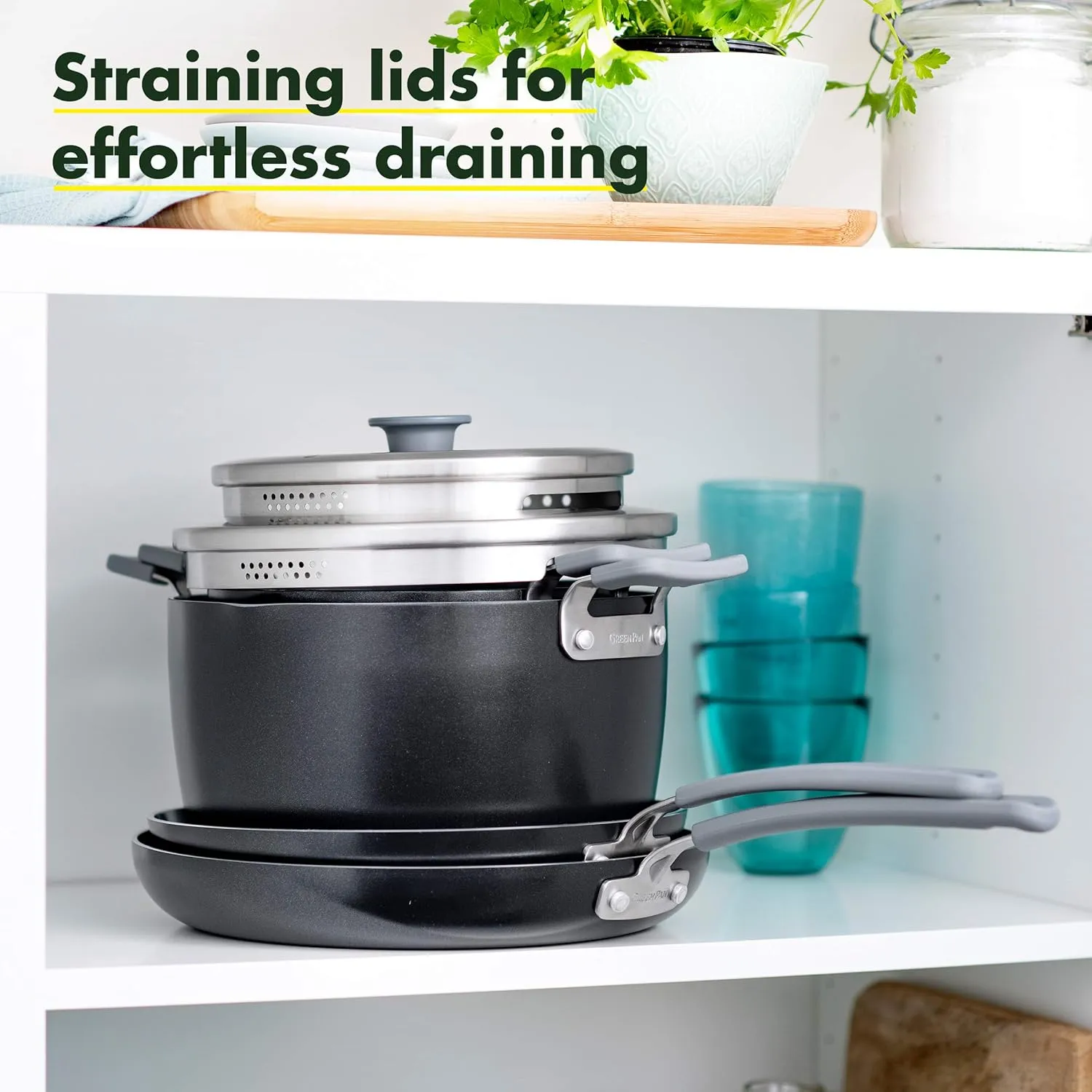 GreenPan Levels Essential Stackable Healthy Ceramic Nonstick, 6 Piece Cookware Pots and Pans Set, PFAS-Free, Dishwasher Safe, Black