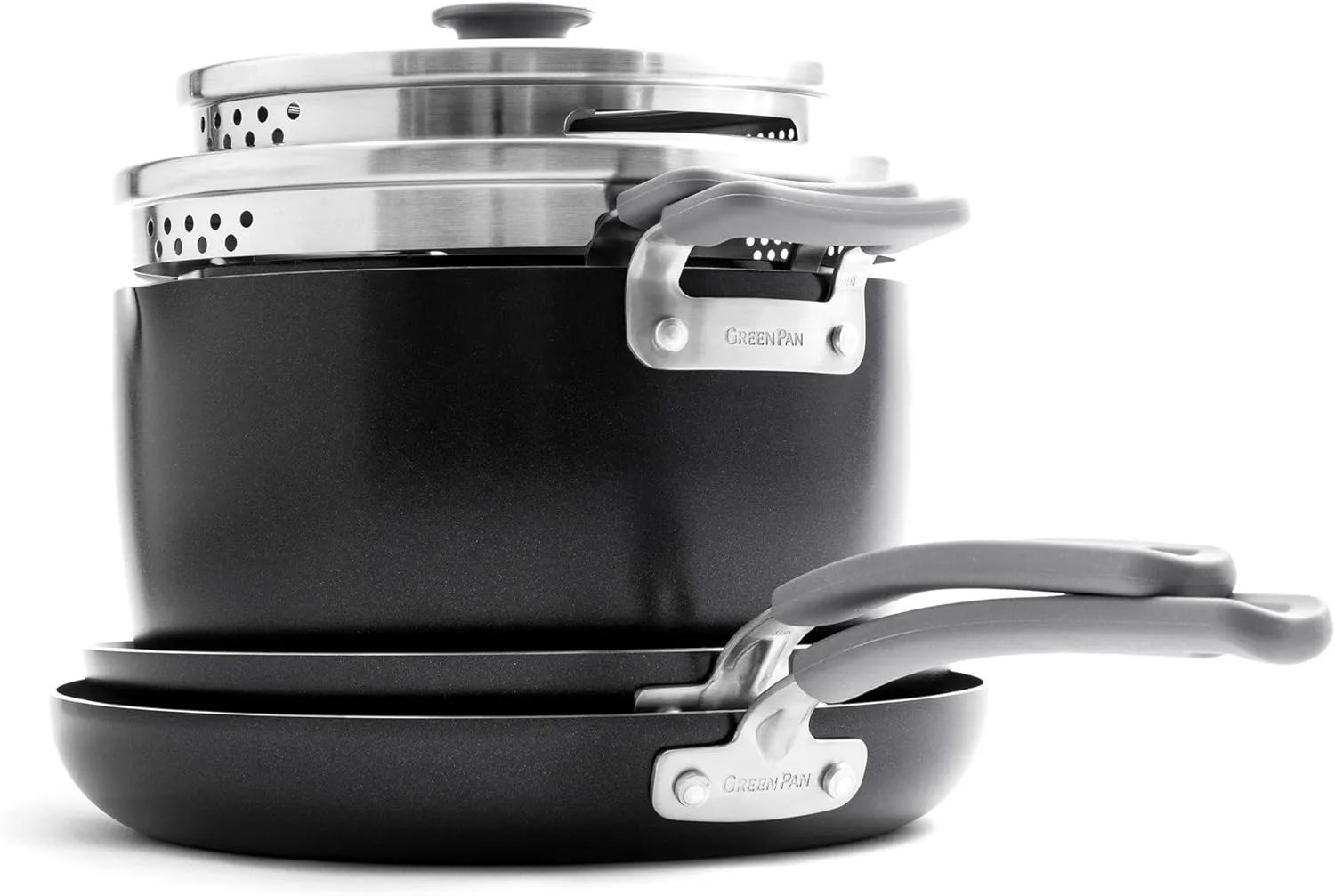 GreenPan Levels Essential Stackable Healthy Ceramic Nonstick, 6 Piece Cookware Pots and Pans Set, PFAS-Free, Dishwasher Safe, Black
