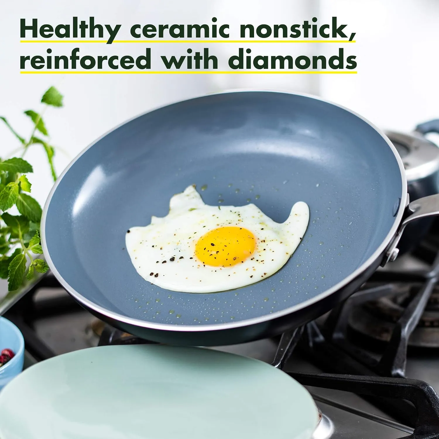 GreenPan Levels Essential Stackable Healthy Ceramic Nonstick, 6 Piece Cookware Pots and Pans Set, PFAS-Free, Dishwasher Safe, Black