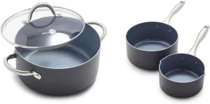 GreenPan Lima Hard Anodized Healthy Ceramic Nonstick 5QT Stock Pot and 1QT 2QT Saucepan Set, PFAS-Free, Oven Safe