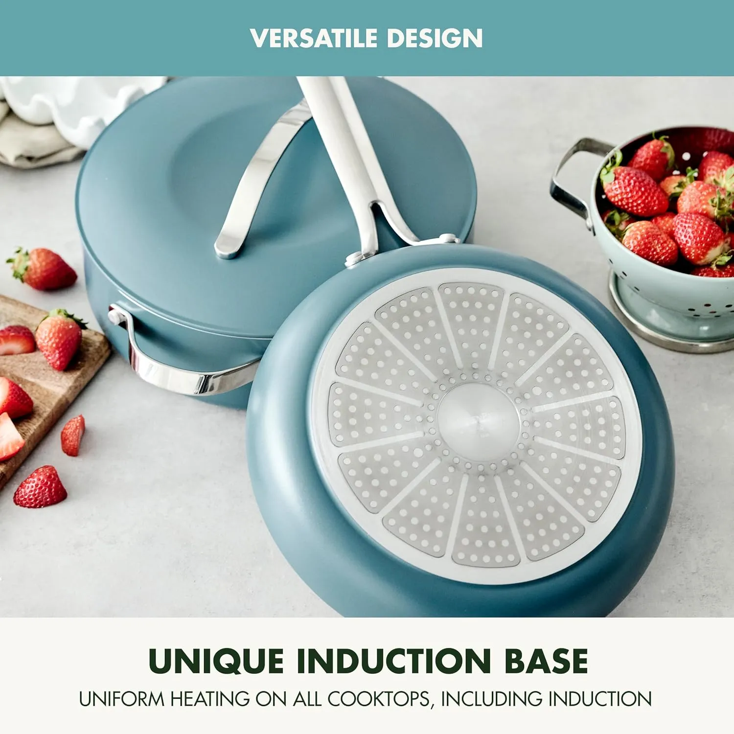 GreenPan Nova 10-Piece Cookware Pots and Pans Set, Oprah’s Favorite Things 2024, PFAS-Free Ceramic Nonstick, Fry, Sauté, Stockpot, Utensils, Lids, Induction Suitable, Dishwasher, Oven Safe, Deep Teal