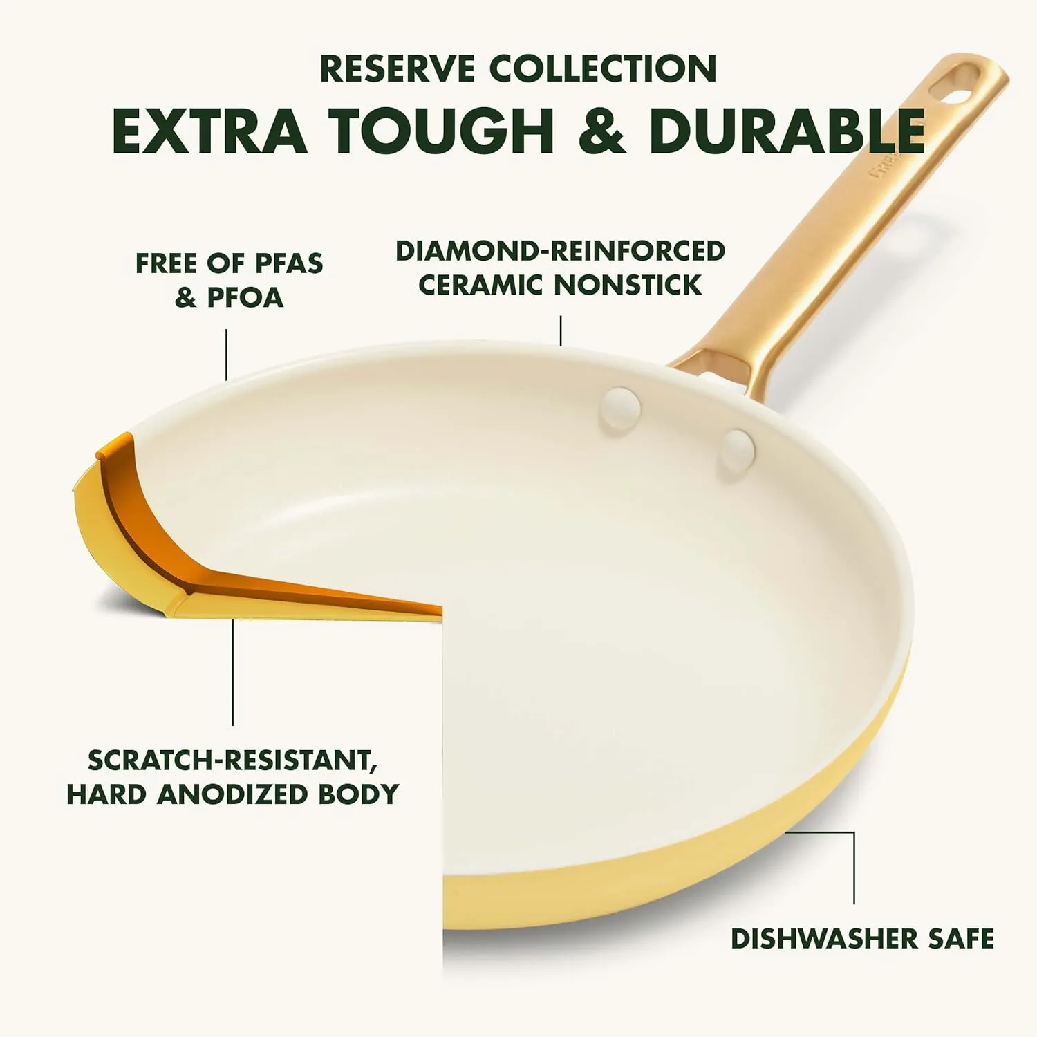GreenPan Reserve Hard Anodized Healthy Ceramic Nonstick 10 Piece Cookware Pots and Pans Set, Gold Handle, PFAS-Free, Dishwasher Safe, Oven Safe, Sunrise Yellow