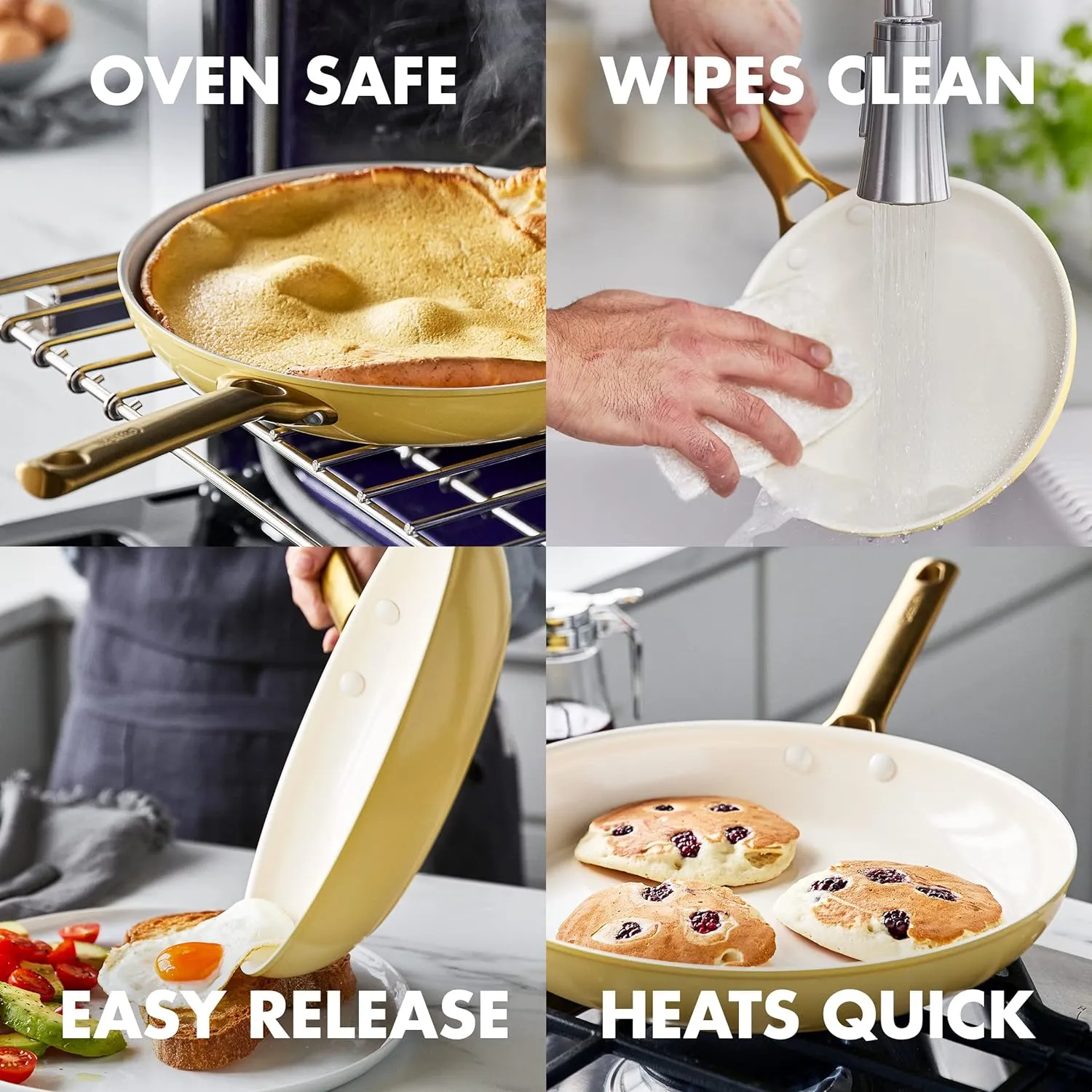 GreenPan Reserve Hard Anodized Healthy Ceramic Nonstick 10 Piece Cookware Pots and Pans Set, Gold Handle, PFAS-Free, Dishwasher Safe, Oven Safe, Sunrise Yellow