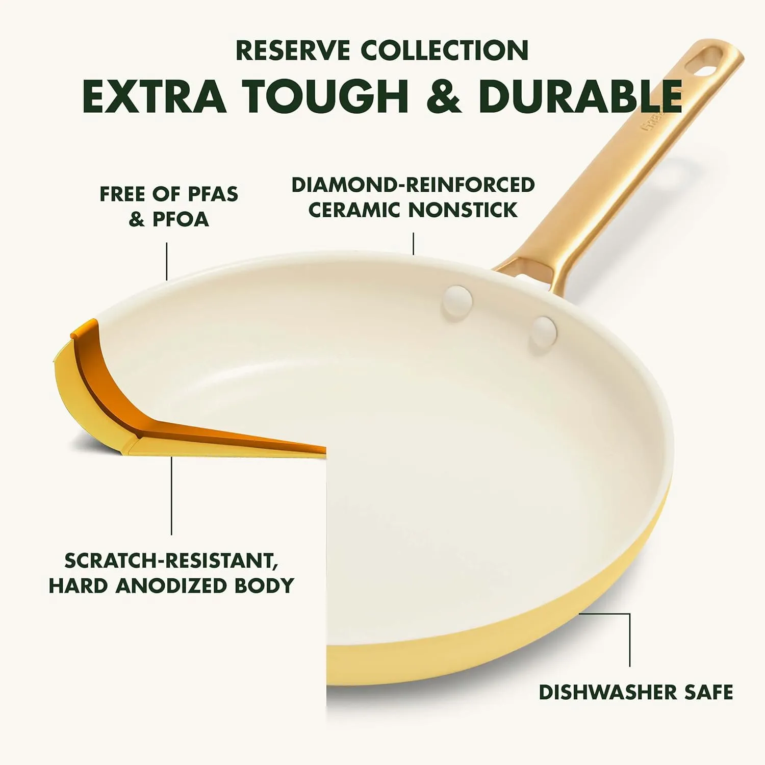 GreenPan Reserve Hard Anodized Healthy Ceramic Nonstick 10 Piece Cookware Pots and Pans Set, Gold Handle, PFAS-Free, Dishwasher Safe, Oven Safe, Sunrise Yellow