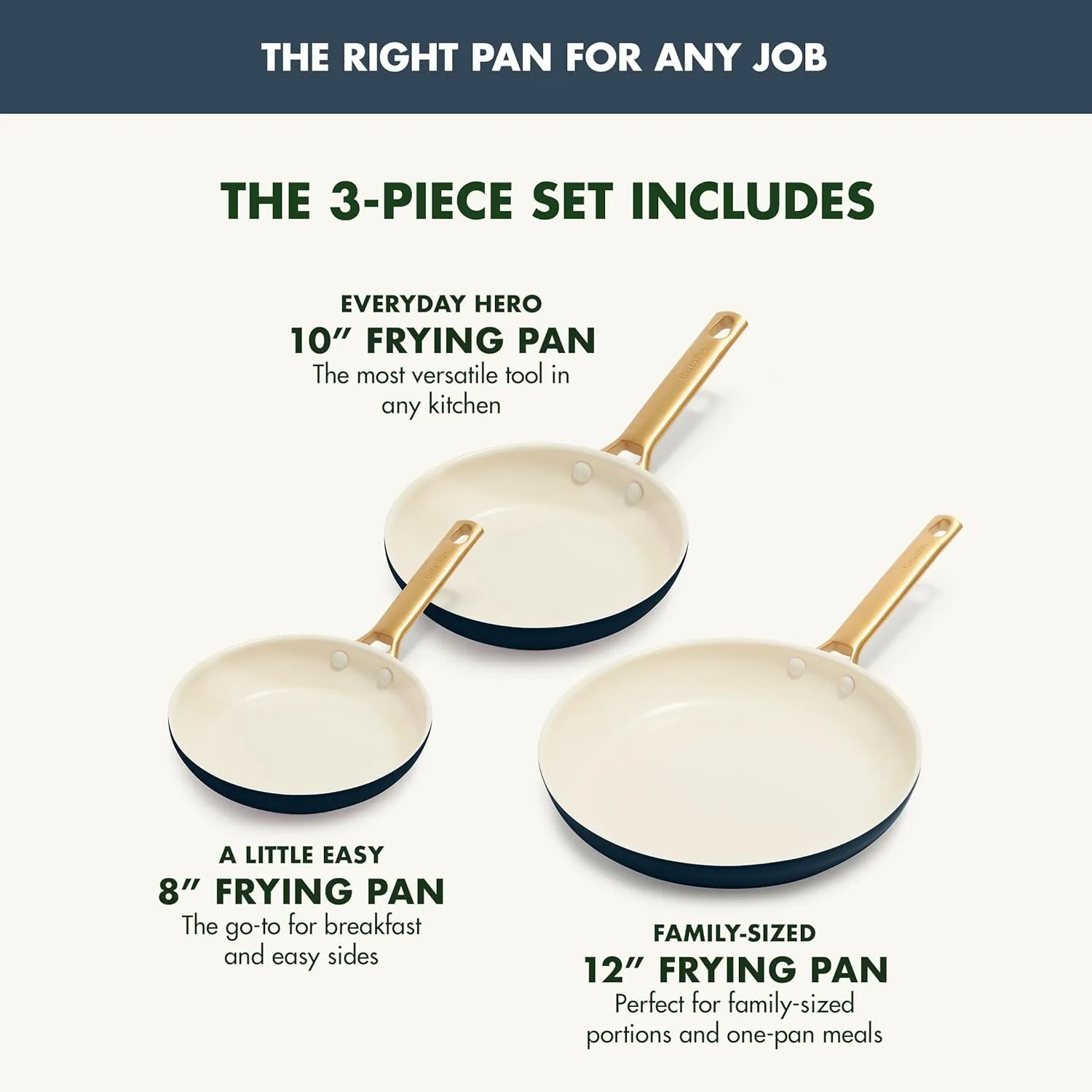 GreenPan Reserve Hard Anodized Healthy Ceramic Nonstick 8" 10" and 12" 3 Piece Frying Pan Skillet Set, Gold Handle, Induction, PFAS-Free, Dishwasher Safe, Oven Safe, Twilight Blue