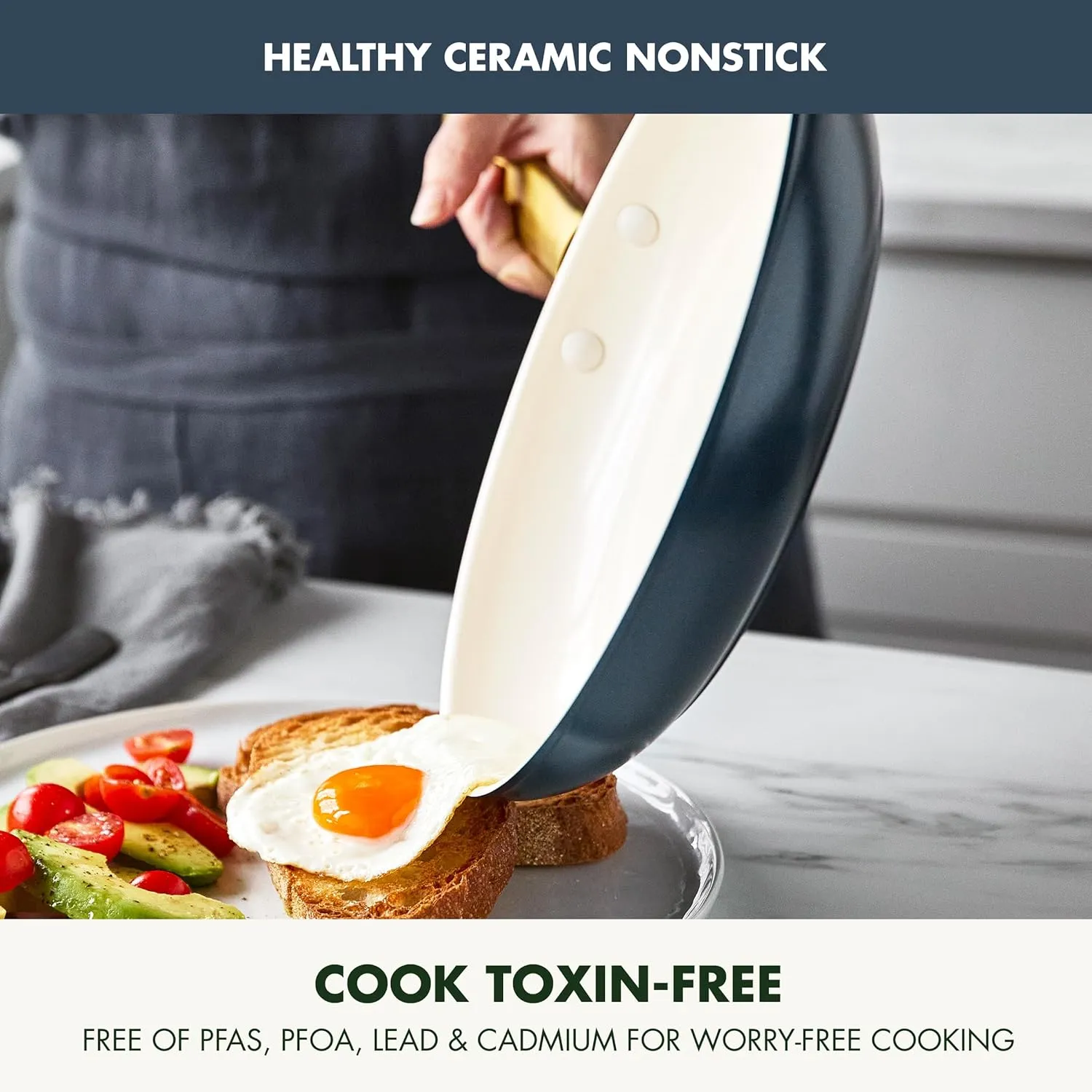 GreenPan Reserve Hard Anodized Healthy Ceramic Nonstick 8" 10" and 12" 3 Piece Frying Pan Skillet Set, Gold Handle, Induction, PFAS-Free, Dishwasher Safe, Oven Safe, Twilight Blue