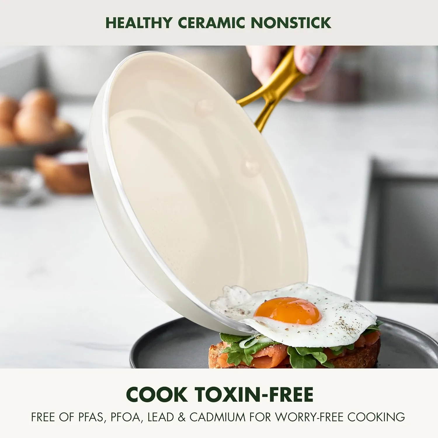 GreenPan Swift 12 Piece Cookware Pot and Pans Set, PFAS & PFOA-Free Healthy Ceramic Nonstick, Gold Stainless Steel Handle, Versatile Cooking Essentials, Dishwasher & Oven Safe, Cream