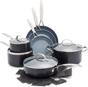 GreenPan Valencia Pro Hard Anodized Healthy Ceramic Nonstick 11 Piece Cookware Pots and Pans Set, PFAS-Free, Induction, Dishwasher Safe, Oven Safe, Gray,Grey