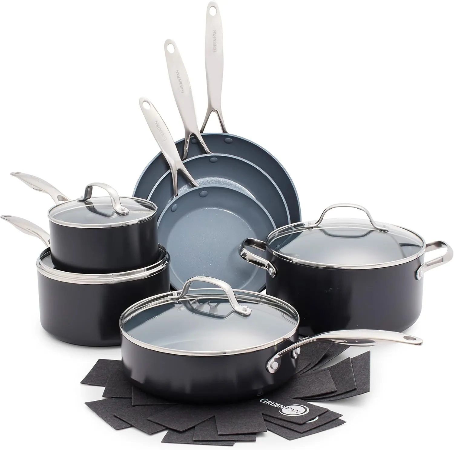 GreenPan Valencia Pro Hard Anodized Healthy Ceramic Nonstick 11 Piece Cookware Pots and Pans Set, PFAS-Free, Induction, Dishwasher Safe, Oven Safe, Gray,Grey