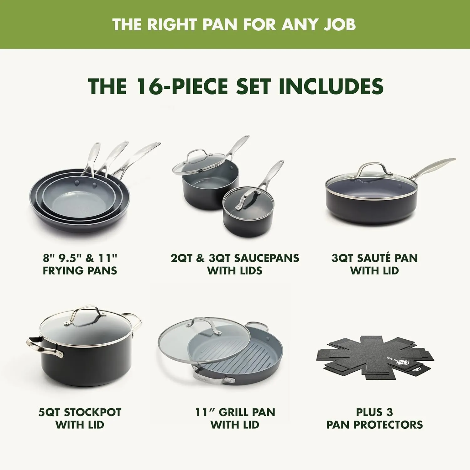 GreenPan Valencia Pro Hard Anodized Healthy Ceramic Nonstick 16 Piece Cookware Pots and Pans Set, PFAS-Free, Induction, Dishwasher Safe, Oven Safe, Gray