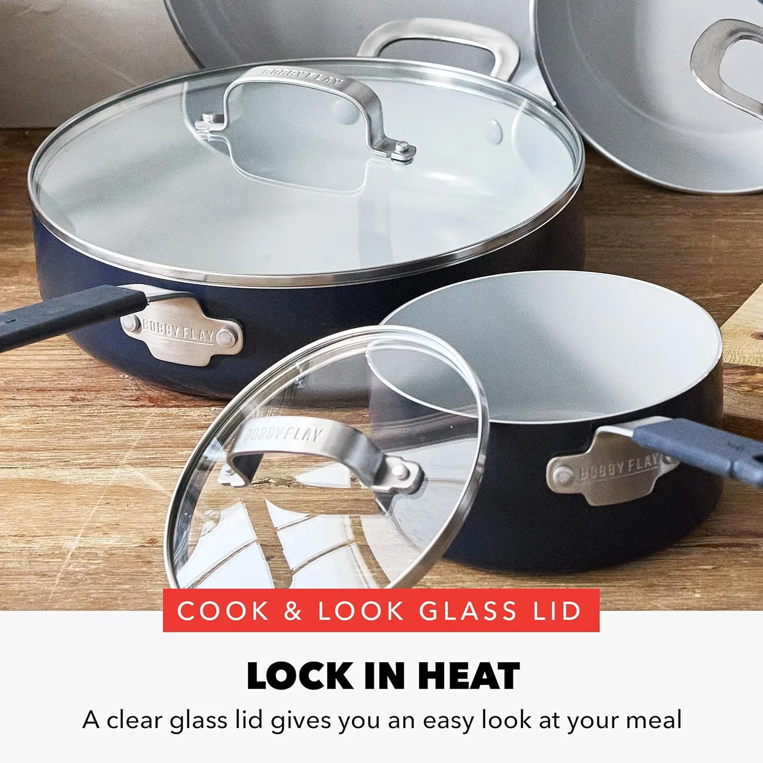 GreenPan x Bobby Flay 13 Piece Cookware Pots & Pans Set, PFAS & PFOA-Free, Professional Grade Ceramic Nonstick, Induction Suitable, Stay-Cool Silicone Handle, Dishwasher & Oven Safe, Oxford Blue